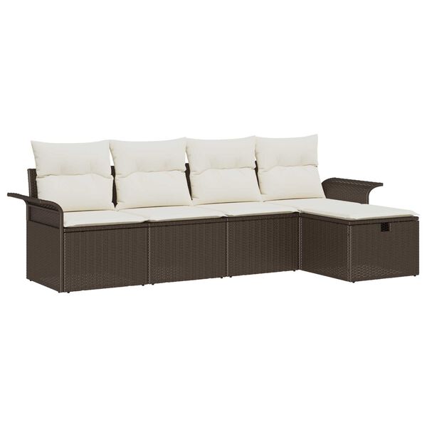 vidaXL Σετ Καναπέ Κήπου με μαξιλάρι 5 pcs Καφέ Πολυ ράταν