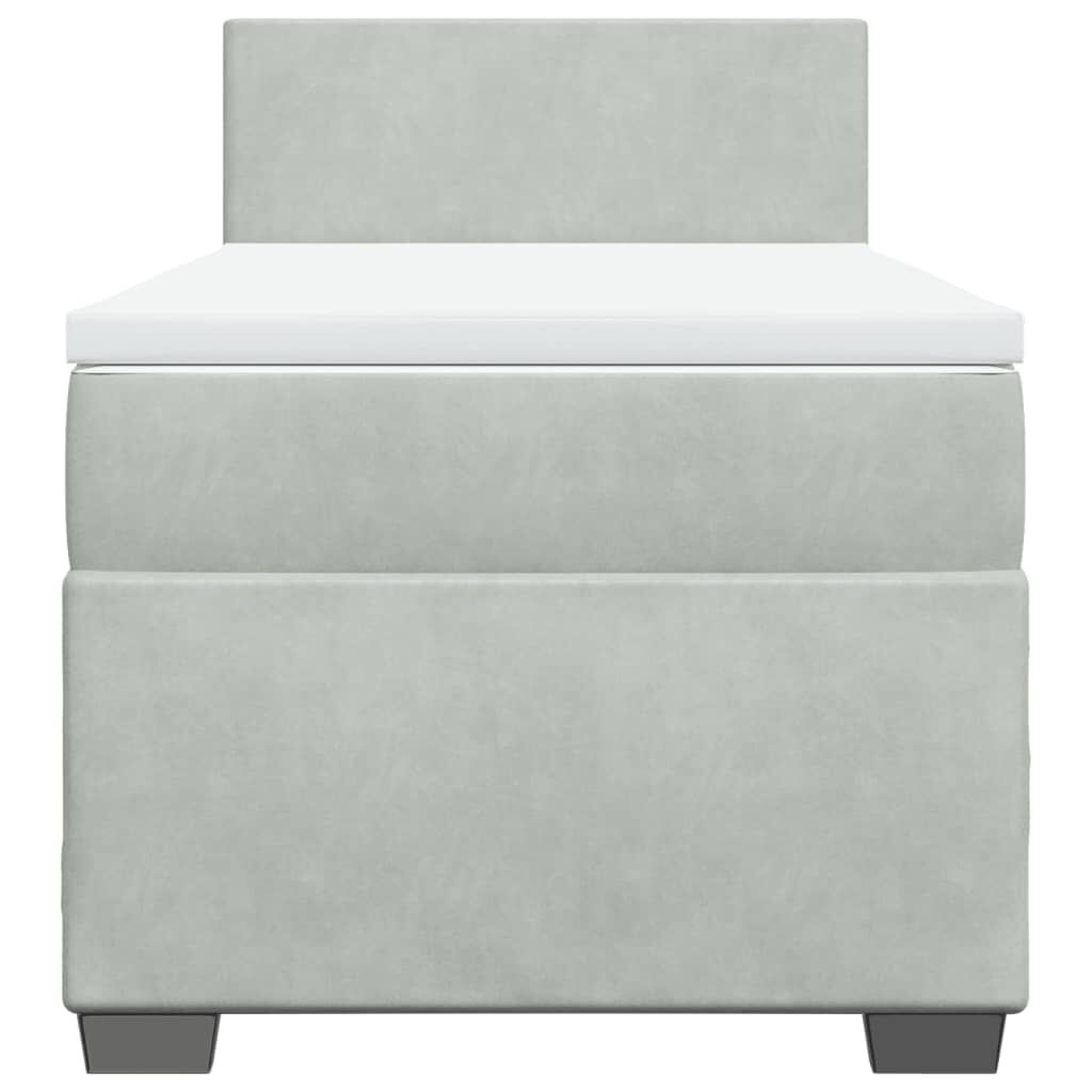 vidaXL Κρεβάτι Boxspring με Στρώμα Ανοιχτό Γκρι 90x200 εκ. Βελούδινο