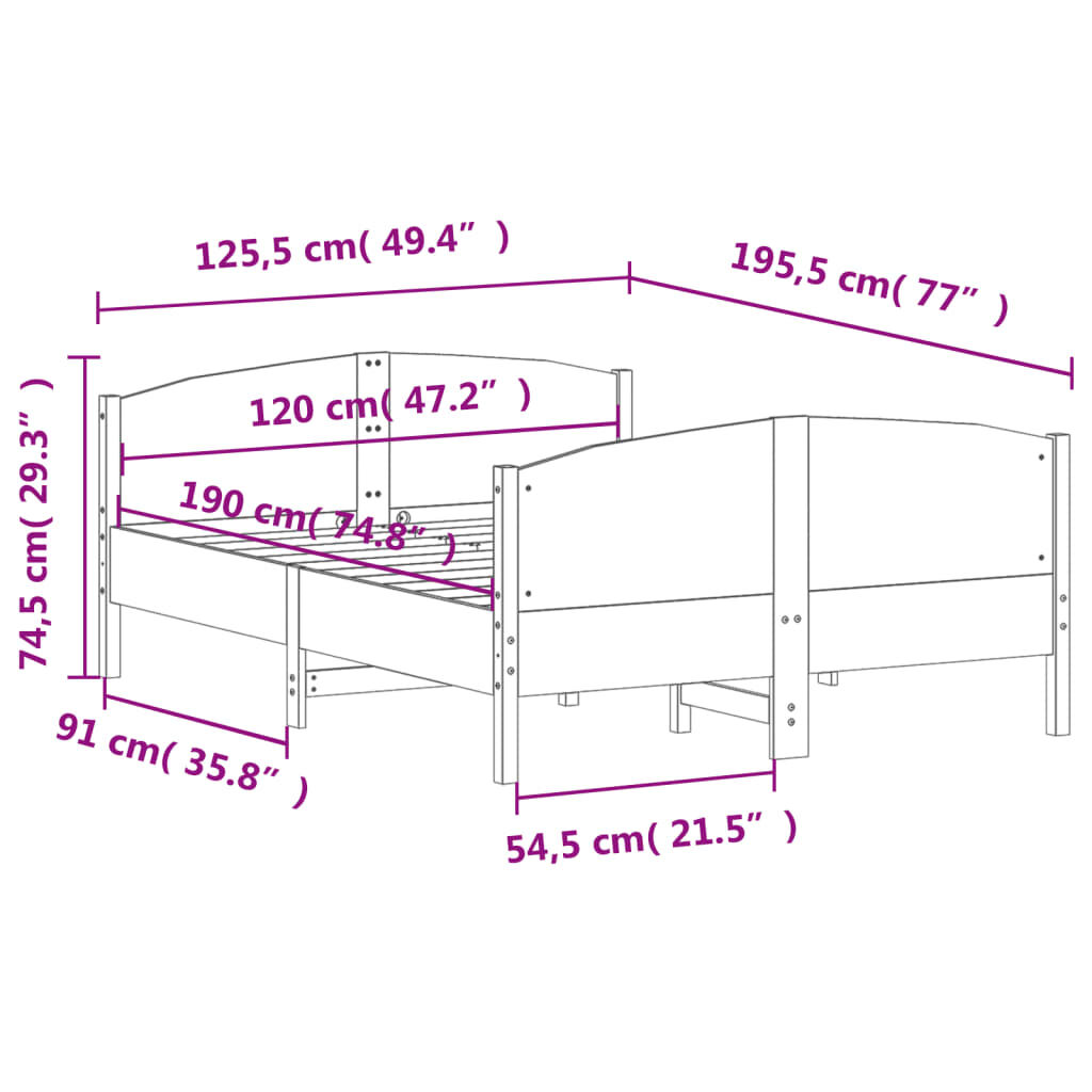 vidaXL Σκελετός Κρεβατιού Χωρίς Στρώμα 120x190 εκ Μασίφ Ξύλο Πεύκου