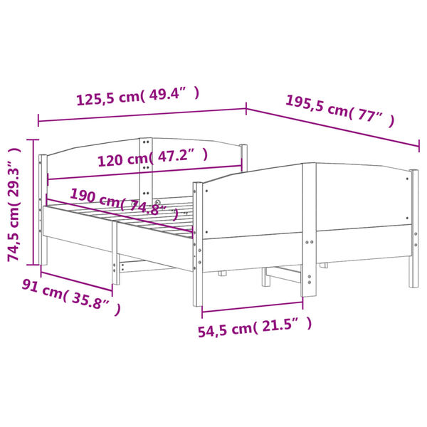 vidaXL Σκελετός Κρεβατιού Χωρίς Στρώμα 120x190 εκ Μασίφ Ξύλο Πεύκου