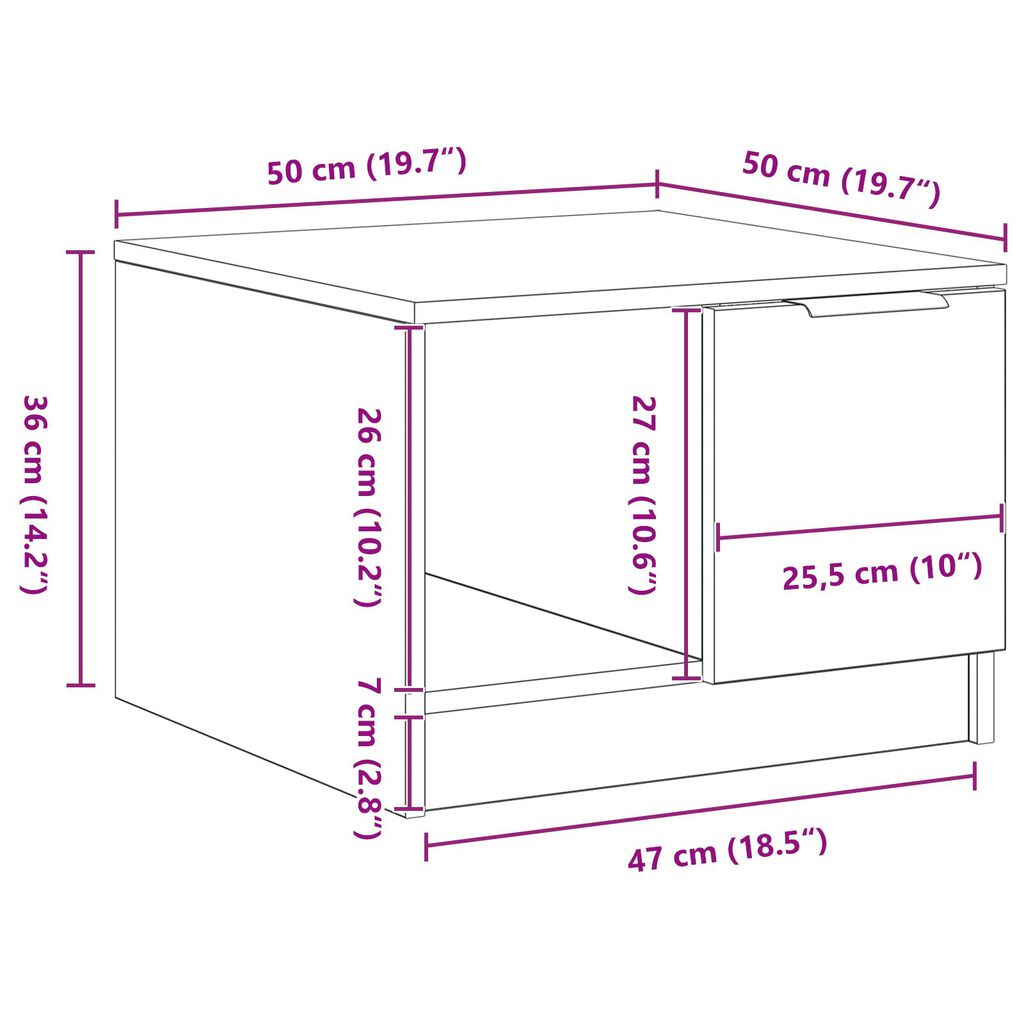 vidaXL Τραπέζι καφέ Μαύρο Δρυς 50x50x36 εκ Επεξεργασμένου Ξύλου