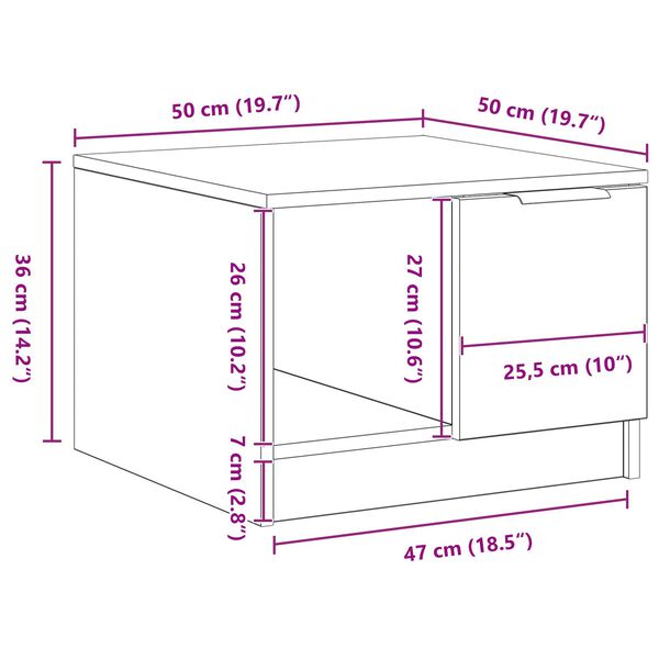vidaXL Τραπεζάκι σαλονιού with Drawer Μαύρη δρυς 50 x 50 x 36 εκ.