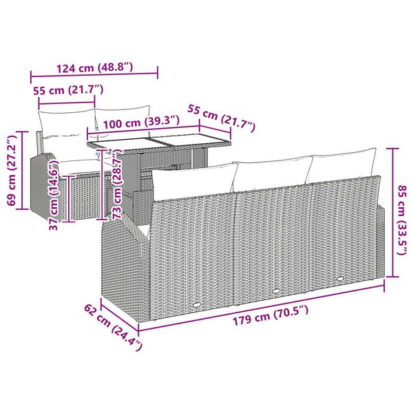 vidaXL Σετ Καναπέ Κήπου 6 pcs Μαύρο 100 x 55 x 73 εκ Πολυ ράταν