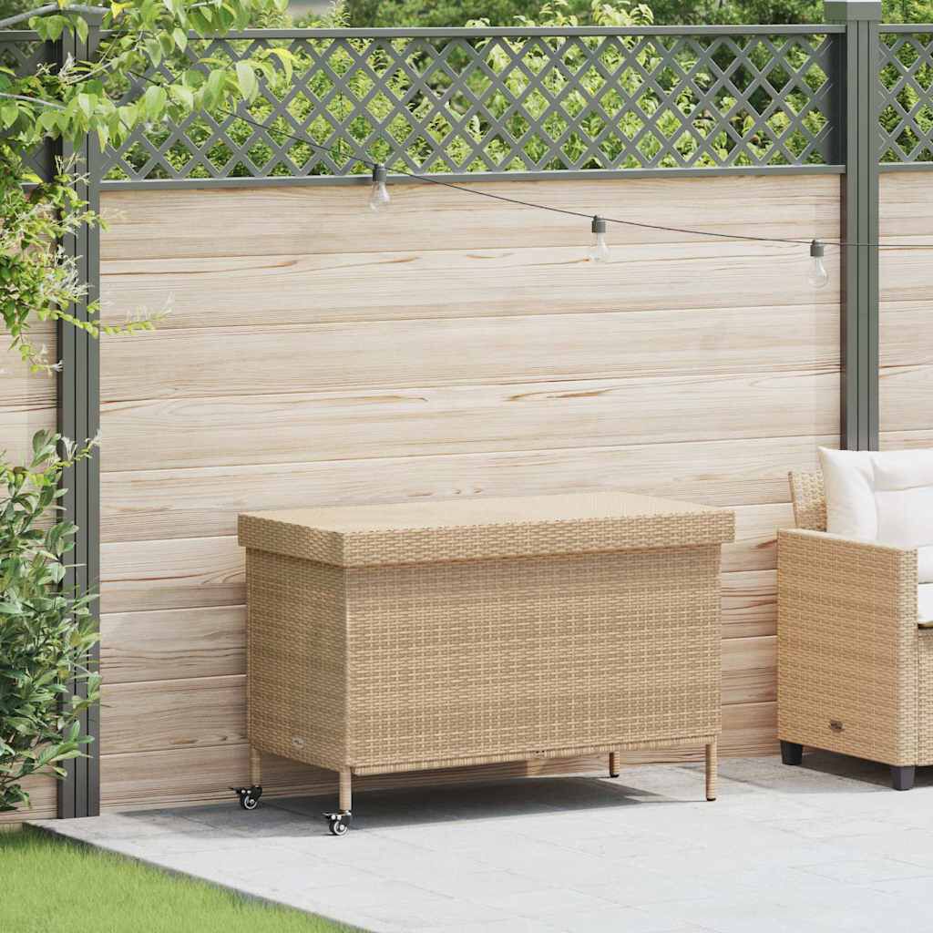 vidaXL Κουτί Αποθήκευσης Κήπου με Ρόδες 110x55x73 εκ. Συνθετικό Ρατάν