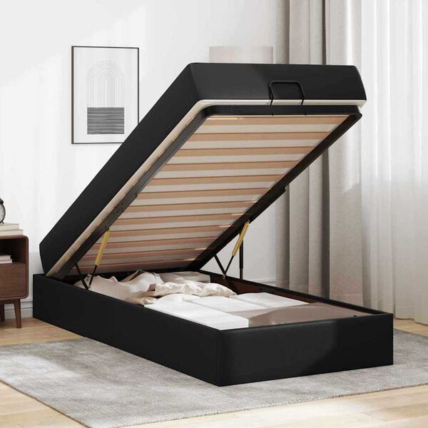 vidaXL Σκελετός κρεβατιού με στρώμα Μαύρο 80 x 200 cm Τεχνητό δέρμα