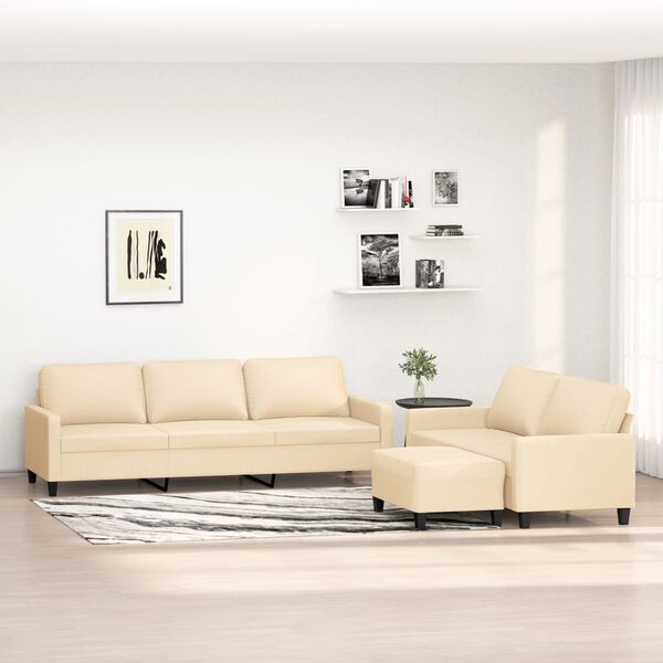 vidaXL Πολυθρόνες Σετ 3 Τεμαχίων Κρεμ από Ύφασμα με Μαξιλάρια