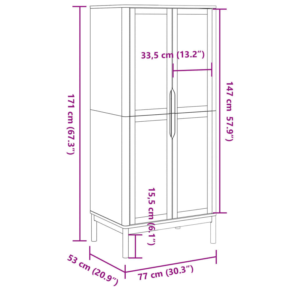 vidaXL Ντουλάπα FLORO Καφέ 77 x 53 x 171 εκ. από Μασίφ Ξύλο Πεύκου