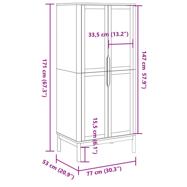 vidaXL Ντουλάπα FLORO Καφέ 77 x 53 x 171 εκ. από Μασίφ Ξύλο Πεύκου