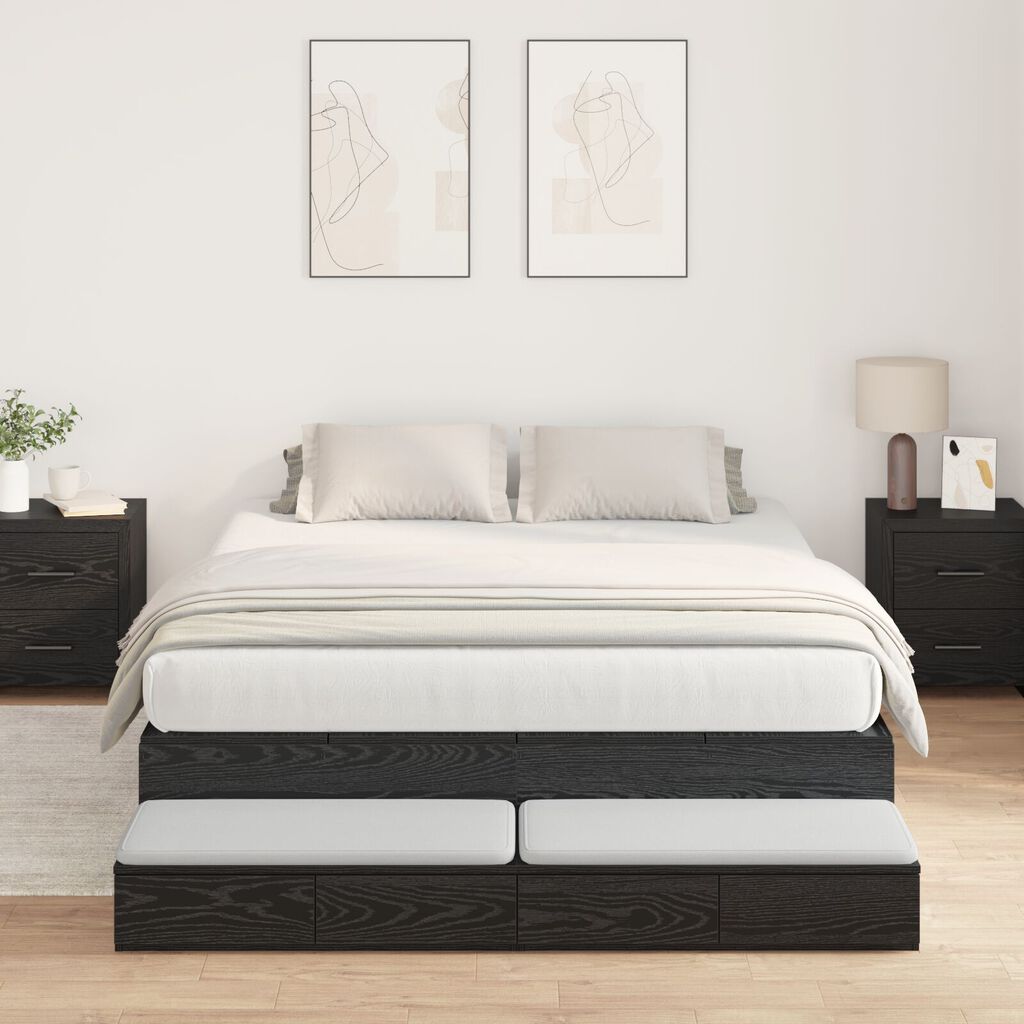 vidaXL Κρεβάτι Αποθήκευσης Μαύρο Δρυς 150x200 εκ