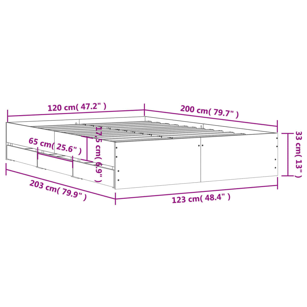 vidaXL Πλαίσιο Κρεβατιού με συρτάρια Sonoma Δρυς 120x200εκ. Επεξ. Ξύλο