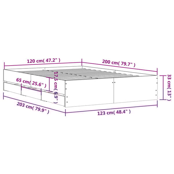 vidaXL Πλαίσιο Κρεβατιού με συρτάρια Sonoma Δρυς 120x200εκ. Επεξ. Ξύλο
