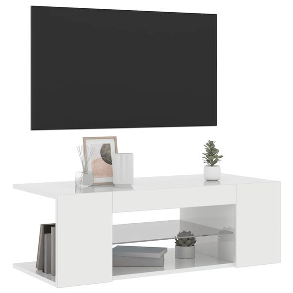 vidaXL Έπιπλο Τηλεόρασης με LED Γυαλιστερό Λευκό 90x39x30 εκ.