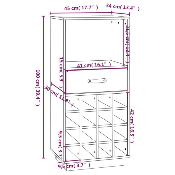 vidaXL Κάβα Κρασιών Μαύρο 45 x 34 x 100 εκ. από Μασίφ Ξύλο Πεύκου