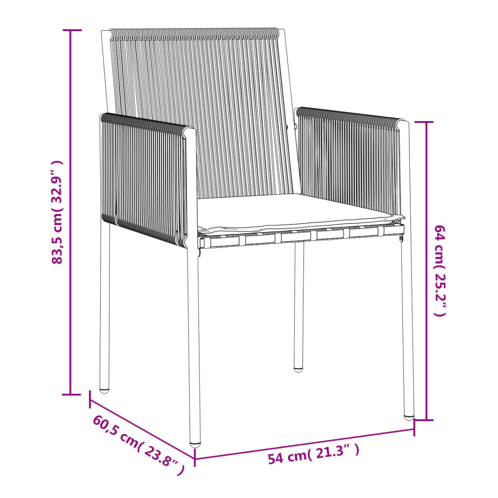 vidaXL Καρέκλες Κήπου 2 τεμ. Μαύρες 54x60,5x83,5 εκ Συνθ. Ρατάν/Μαξιλ.