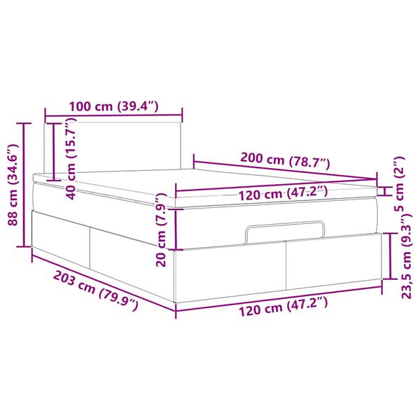 vidaXL Οθωμανικό κρεβάτι με στρώμα Σκούρο μπλε 120x200cm Velvet