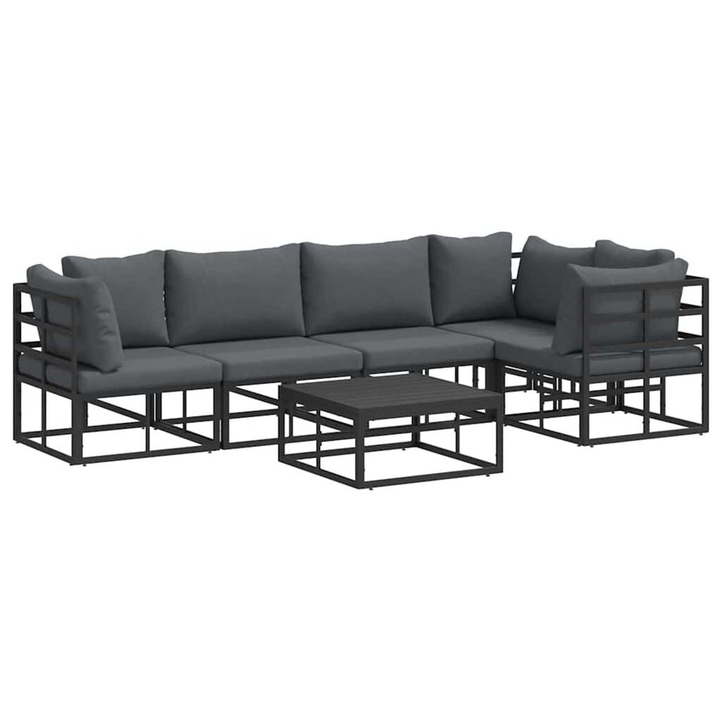 vidaXL Σετ Καναπέ Κήπου με μαξιλάρι 6 pcs Μαύρο Αλουμίνιο