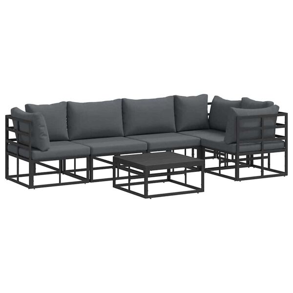 vidaXL Σετ Καναπέ Κήπου με μαξιλάρι 6 pcs Μαύρο Αλουμίνιο