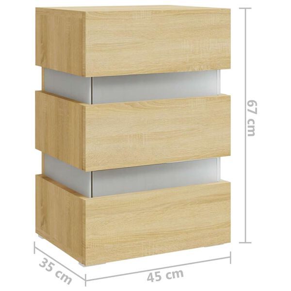 vidaXL Κομοδίνο με LED Sonoma Δρυς 45x35x67 εκ. από Επεξεργασμένο Ξύλο