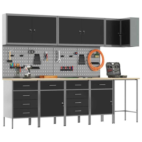 vidaXL Ντουλάπα Εργασίας με συρτάρι 12 pcs Μαύρο 255 x 55 x 220 εκ