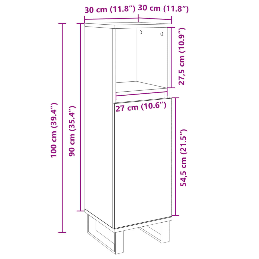 vidaXL Ντουλάπι Μπάνιου Sonoma Δρυς 30x30x100 εκ. Επεξεργασμένο Ξύλο