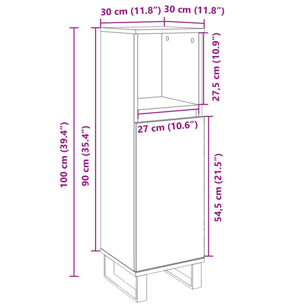 vidaXL Ντουλάπι Μπάνιου Sonoma Δρυς 30x30x100 εκ. Επεξεργασμένο Ξύλο