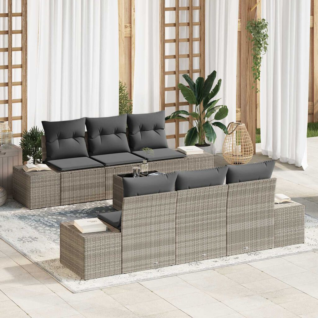 vidaXL Σετ Καναπέ Κήπου 7 pcs Ανοιχτό γκρι Πολυ ράταν