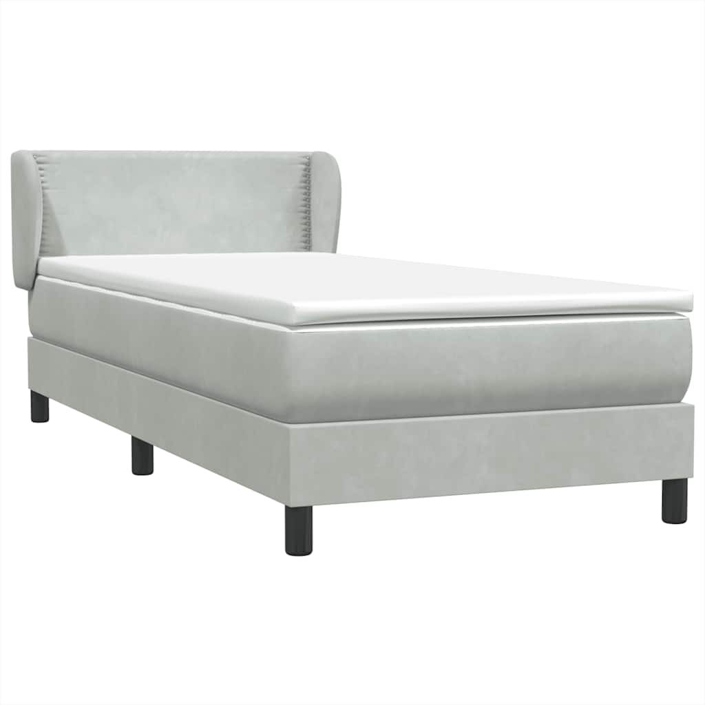 vidaXL Box Spring κρεβάτι με στρώμα ανοιχτό γκρι 90x220 εκ. Βελούδινο