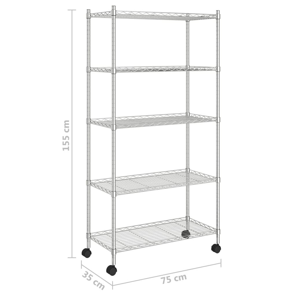 vidaXL Ραφιέρα 5 Επιπέδων με Τροχούς Χρωμέ 75x35x155 εκ. 250 κ.