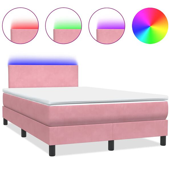 vidaXL Box Spring κρεβάτι με στρώμα ροζ 120x220 cm Βελούδινο