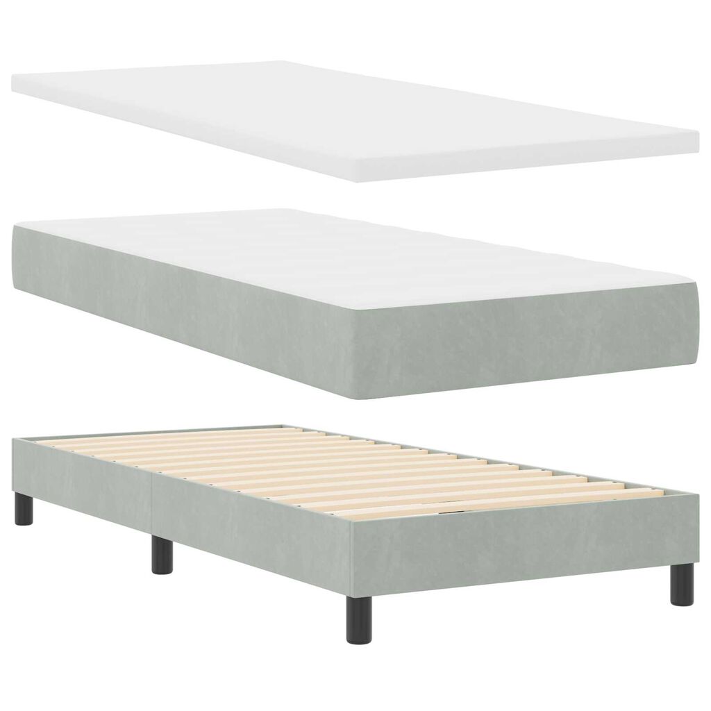 vidaXL κρεβάτι τύπου box spring με στρώμα & LED φως Γκρι 90x190 εκ Βελούδο