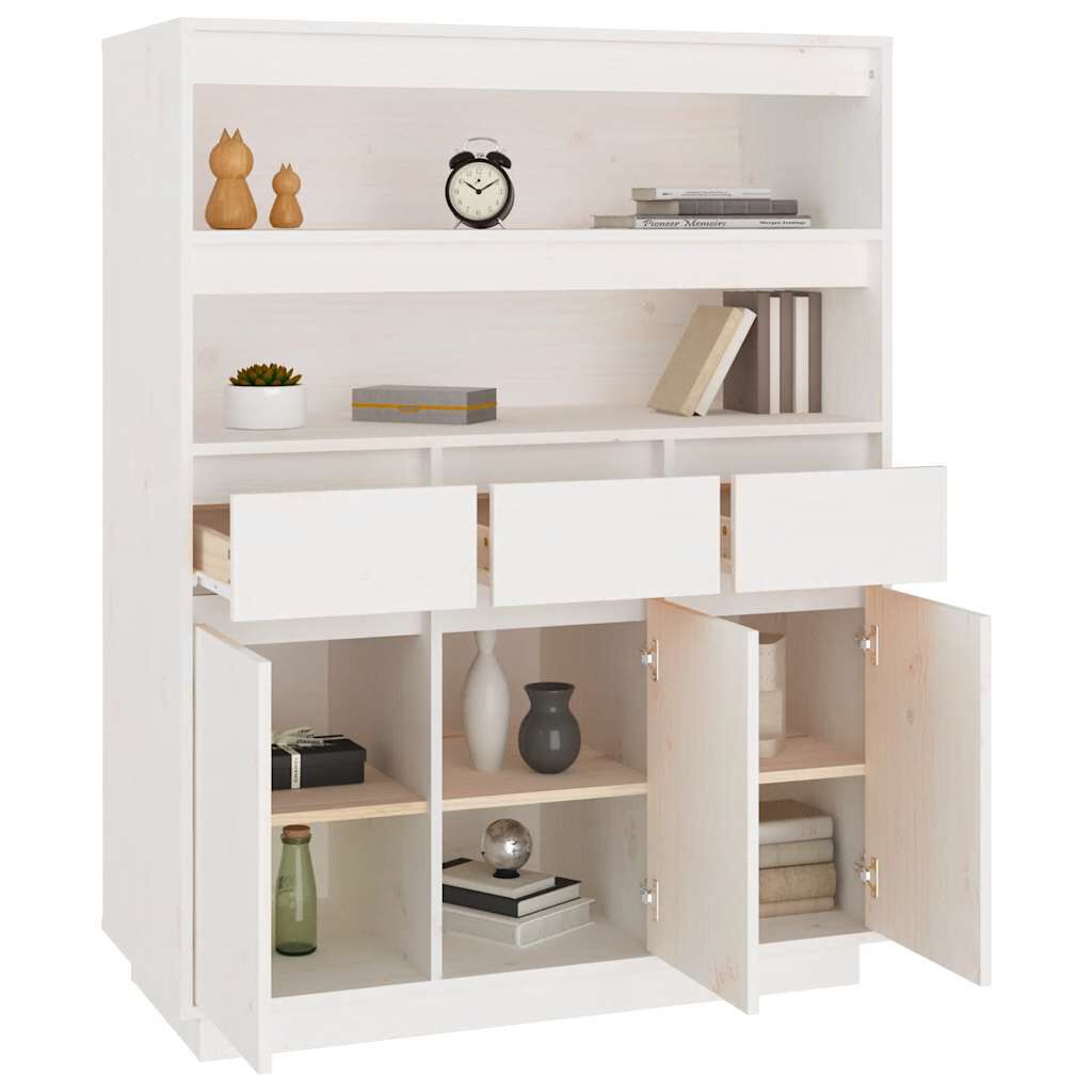 vidaXL Ντουλάπι Ψηλό Λευκό 89x40x116,5 εκ. από Μασίφ Ξύλο Πεύκου