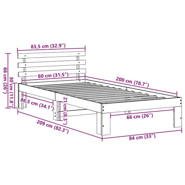 vidaXL Σκελετός Κρεβατιού Λευκό 80 x 200 cm Μασίφ ξύλο πεύκου