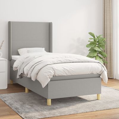 vidaXL Κρεβάτι Boxspring με Στρώμα Ανοιχτό Γκρι 100x200 εκ. Υφασμάτινο