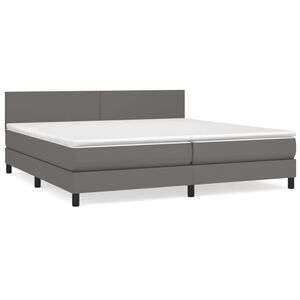 vidaXL Κρεβάτι Boxspring με Στρώμα Γκρι 200x200 εκ. Συνθετικό Δέρμα