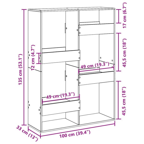 vidaXL Βιβλιοθήκη Καπνιστή Δρυς 100x33x135 εκ. από Επεξεργασμένο Ξύλο