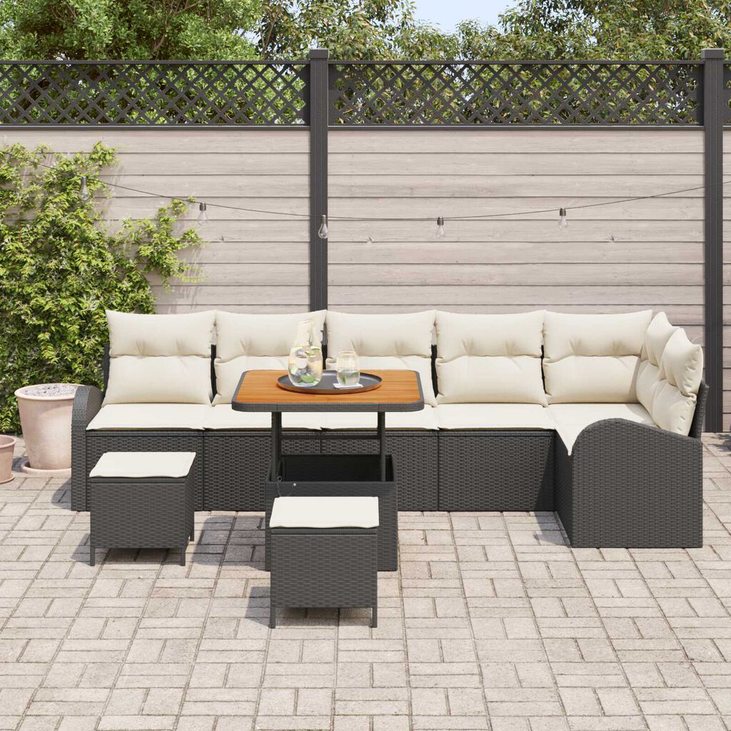 vidaXL Σετ Καναπέ Κήπου με μαξιλάρι 9 pcs Μαύρο Πολυ ράταν