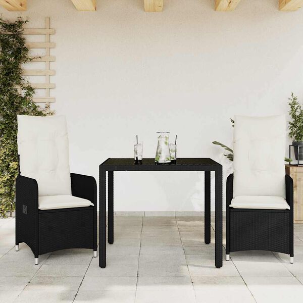 vidaXL Σετ Επίπλων Bistro Κήπου 9 τεμ Μαύρο Συνθετ. Ρατάν με Μαξιλάρια