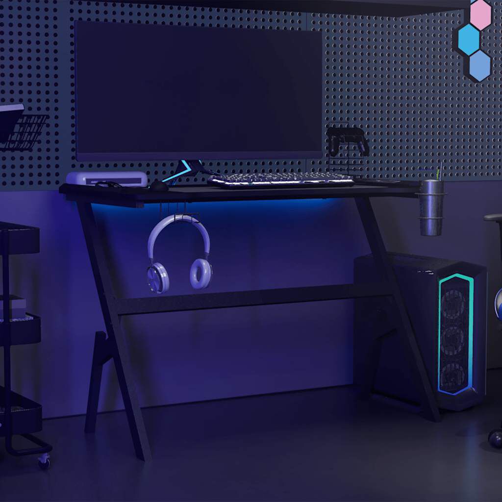 vidaXL Γραφείο Gaming με LED Μαύρο 110 x 60 x 75 εκ. σε Σχήμα Υ