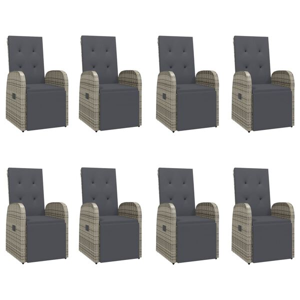 vidaXL Σετ Τραπεζαρίας Κήπου 9 τεμ. Γκρι Συνθ. Ρατάν με Μαξιλάρια