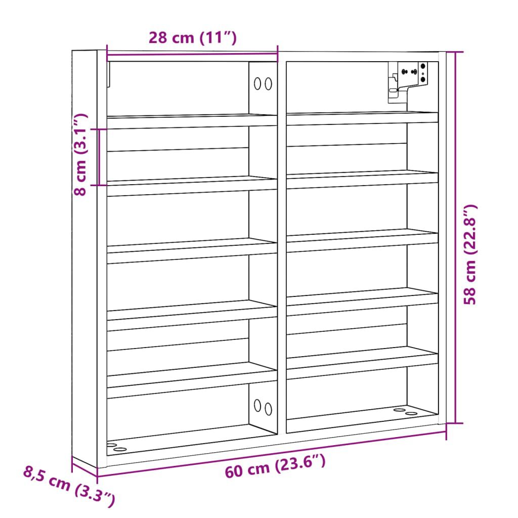 vidaXL Βιτρίνα Καφέ Δρυς 60x8,5x58 εκ. από Επεξεργασμένο Ξύλο