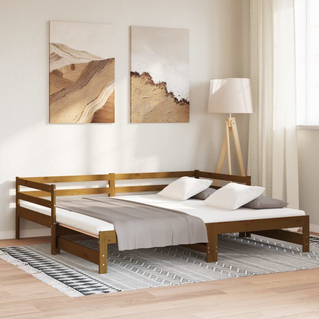 vidaXL Καναπές Κρεβάτι Καφέ Μελί 2 x (90 x 200) εκ. Μασίφ Ξύλο Πεύκου