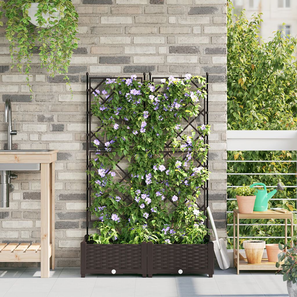 vidaXL Φυτευτής Κήπου με Πέταλο 2 τμχ Καφέ 80x40x125.5 εκ