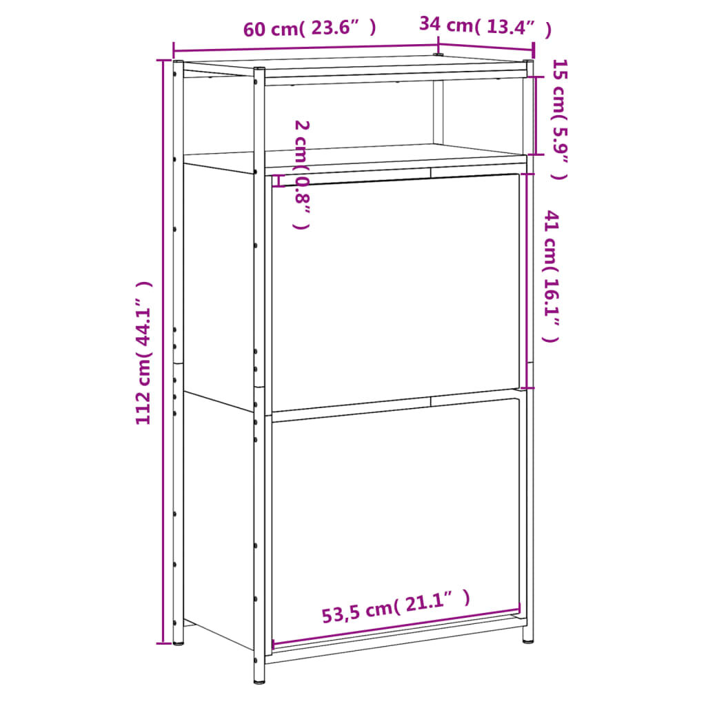 vidaXL Παπουτσοθήκη Γκρι Sonoma 60x34x112 εκ. από Επεξεργ. Ξύλο