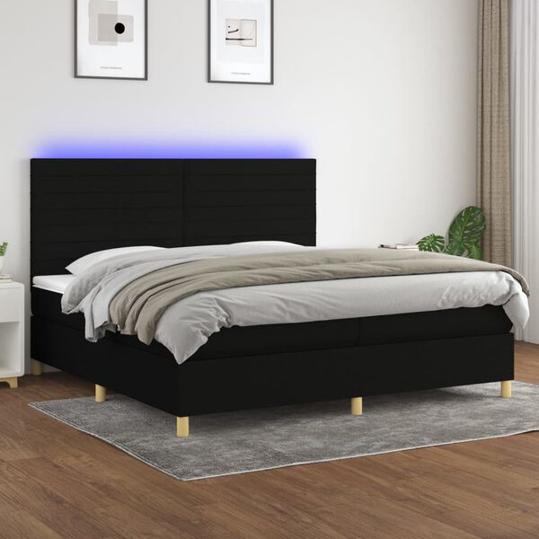 vidaXL &Kappa;&rho;&epsilon;&beta;ά&tau;&iota; Boxspring &mu;&epsilon; &Sigma;&tau;&rho;ώ&mu;&alpha; & LED &Mu;&alpha;ύ&rho;&omicron; 200x200 &epsilon;&kappa;. &Upsilon;&phi;&alpha;&sigma;&mu;ά&tau;&iota;&nu;&omicron;