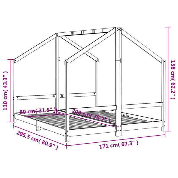 vidaXL Πλαίσιο Παιδικού Κρεβατιού 2x(80x200)εκ. Μασίφ Ξύλο Πεύκου