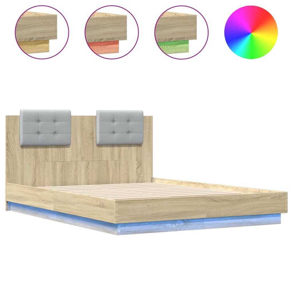 vidaXL Πλαίσιο Κρεβατιού με Κεφαλάρι/LED Sonoma δρυς 140x190 εκ.