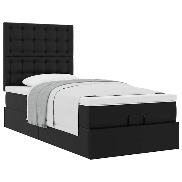 vidaXL Οθωμανικό κρεβάτι με στρώμα Μαύρο 90x190cm Faux Leather