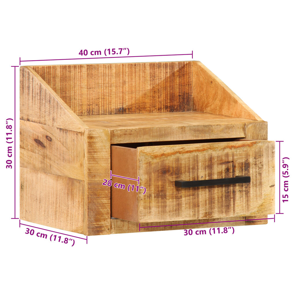 vidaXL Κομοδίνο 40x30x30 εκ. Μασίφ Ξύλο Ρουστίκ Μάνγκο