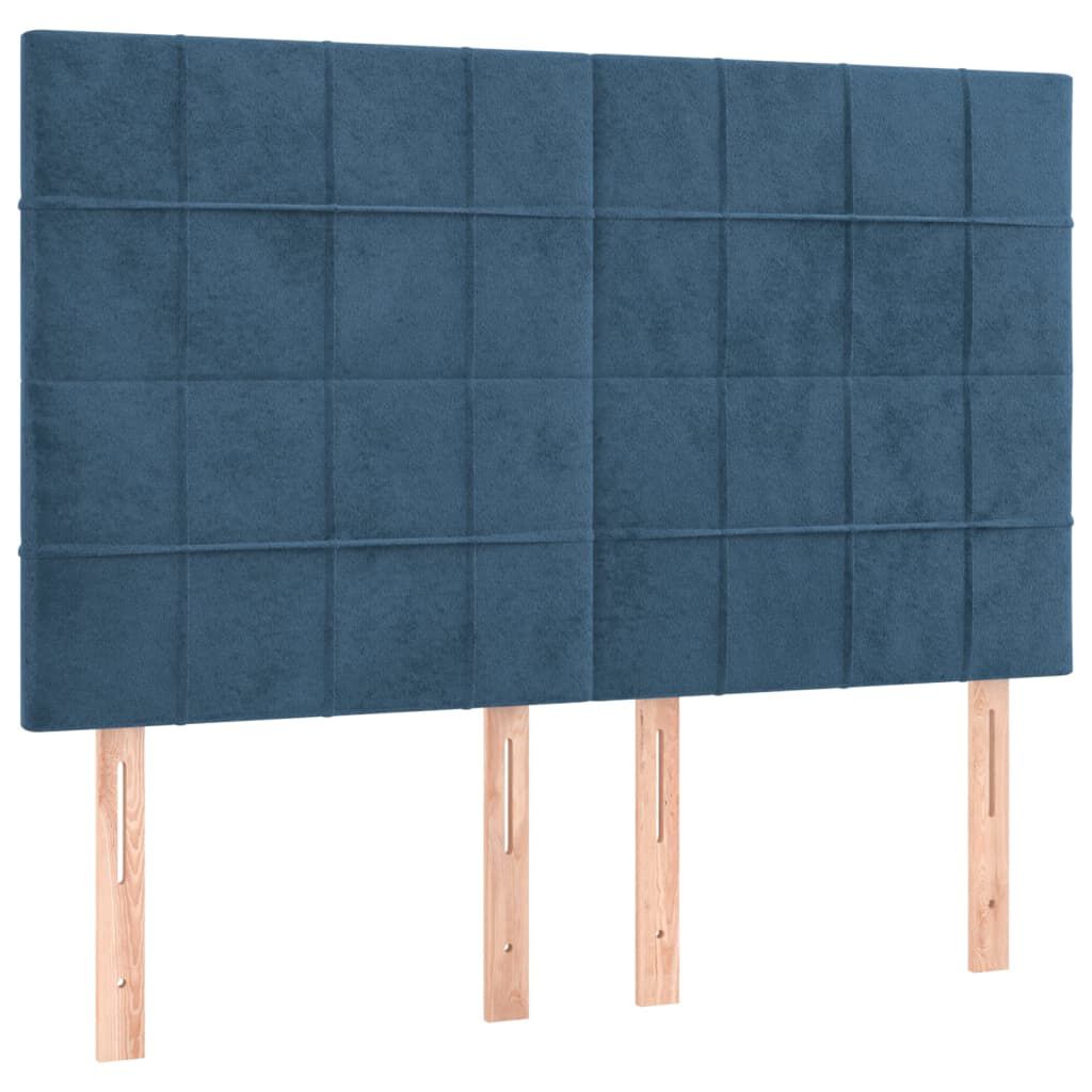 vidaXL Κρεβάτι Boxspring με Στρώμα & LED Σκ. Μπλε 140x190εκ. Βελούδινο