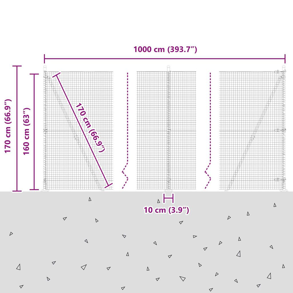 vidaXL Φράχτης με Στήλες. Γκρι 1.6 x 10 m Ατσάλι